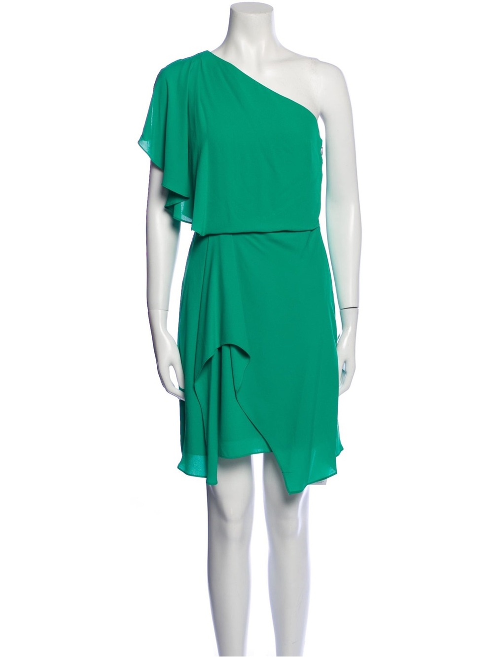 Halston Heritage One-Shoulder Mini Dress Ruffle Emerald Green 8
